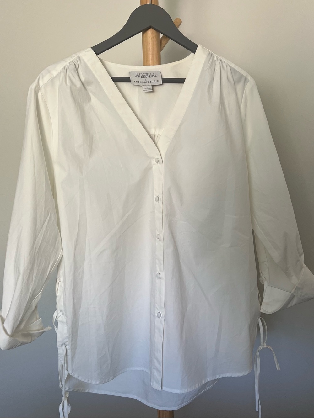 Anthropologie White Button-Front V-Neck Blouse